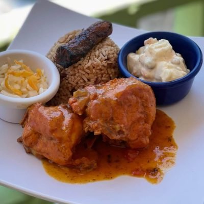 Stew Chicken, Rice & Beans, and Potato Salad - Lily's Treasure Chest